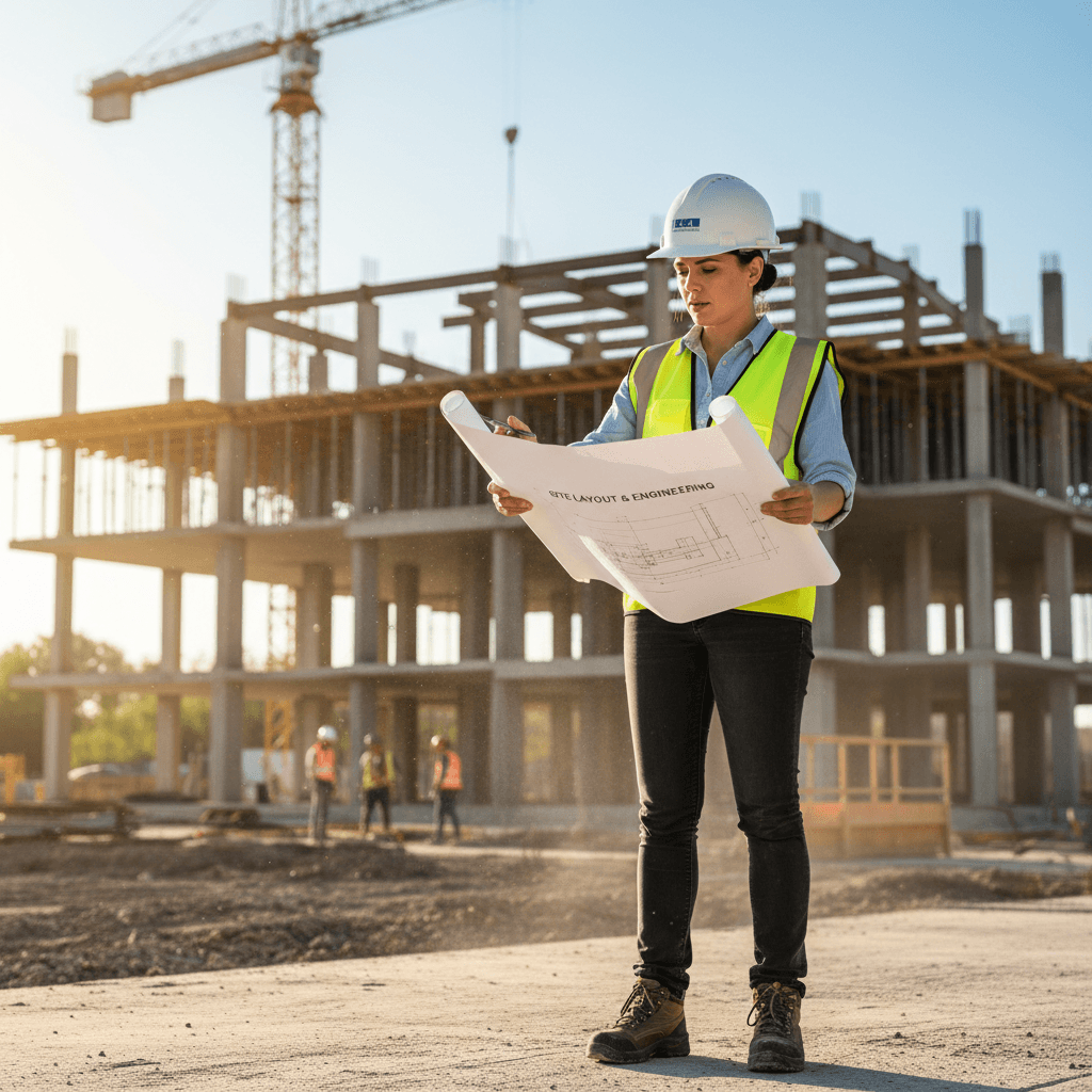 Project lead reviewing plans on-site during a fit-out