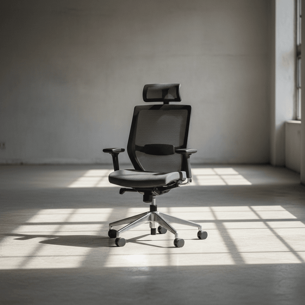 Ergonomic office chair in an empty room