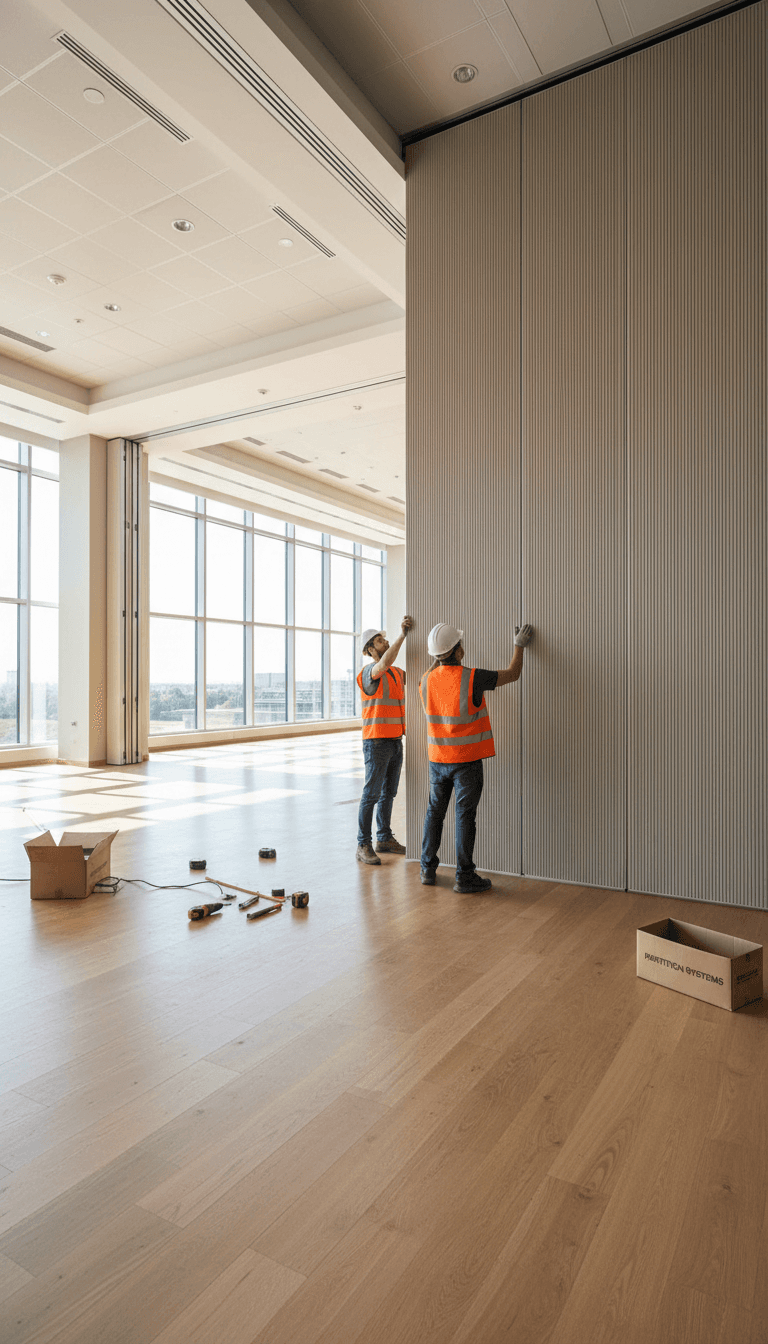 Operable partition wall installation in conference room