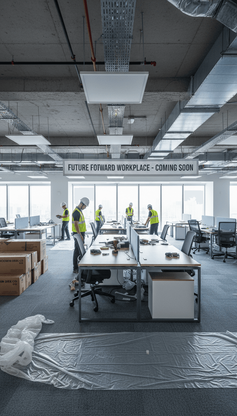 Interior fit-out with furniture being installed