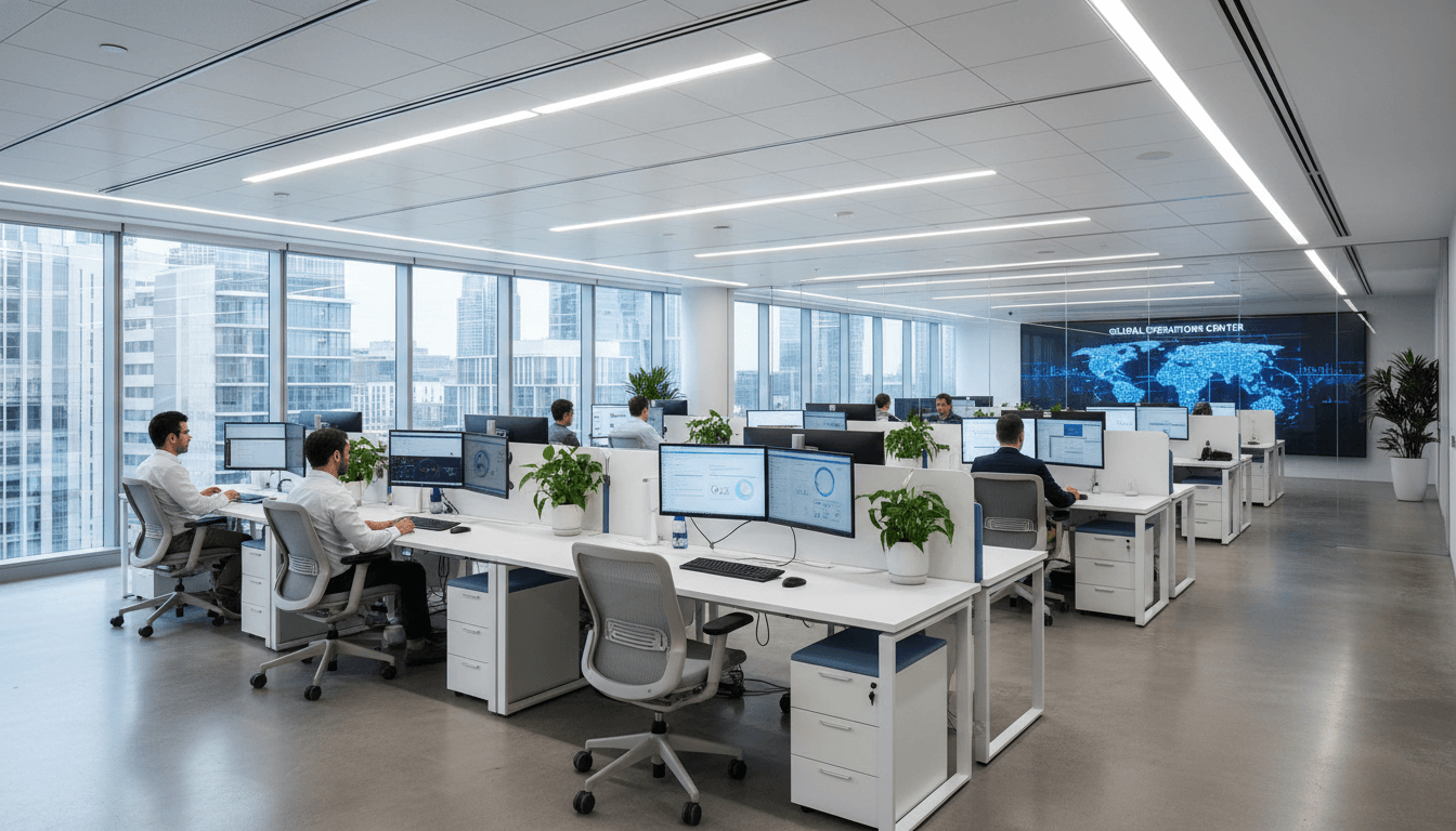 Government office interior with furnished workstations