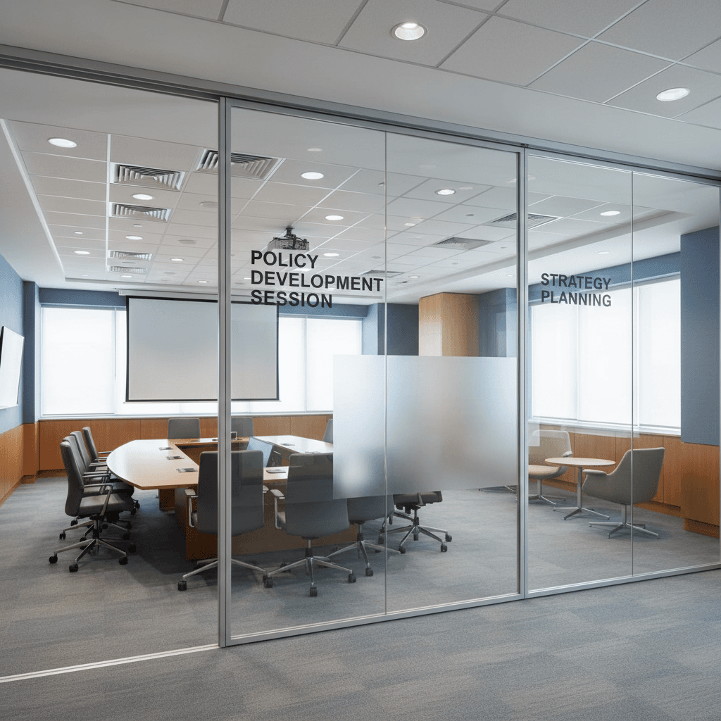 Government meeting room with operable partition wall dividing space