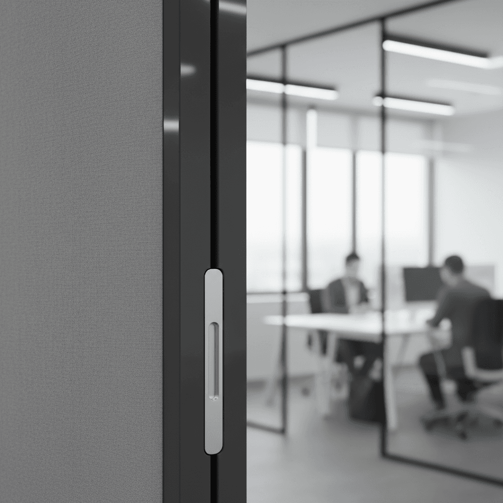 Close-up of operable wall partition with acoustic seals and panel joint detail