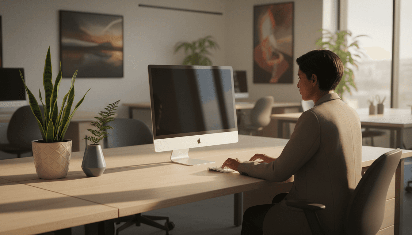 Recently installed office workstation with clean desking and a mesh chair in an empty room