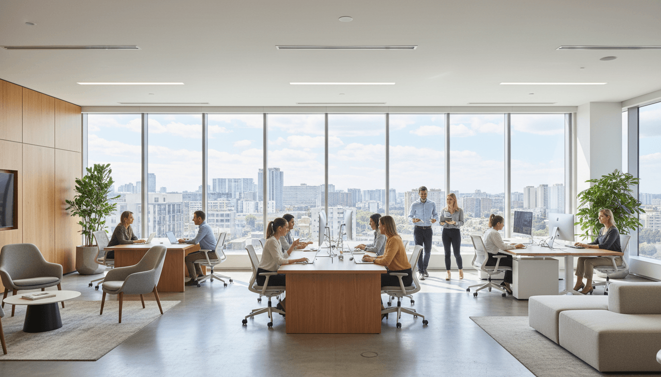 Completed office fit-out with workstations and seating