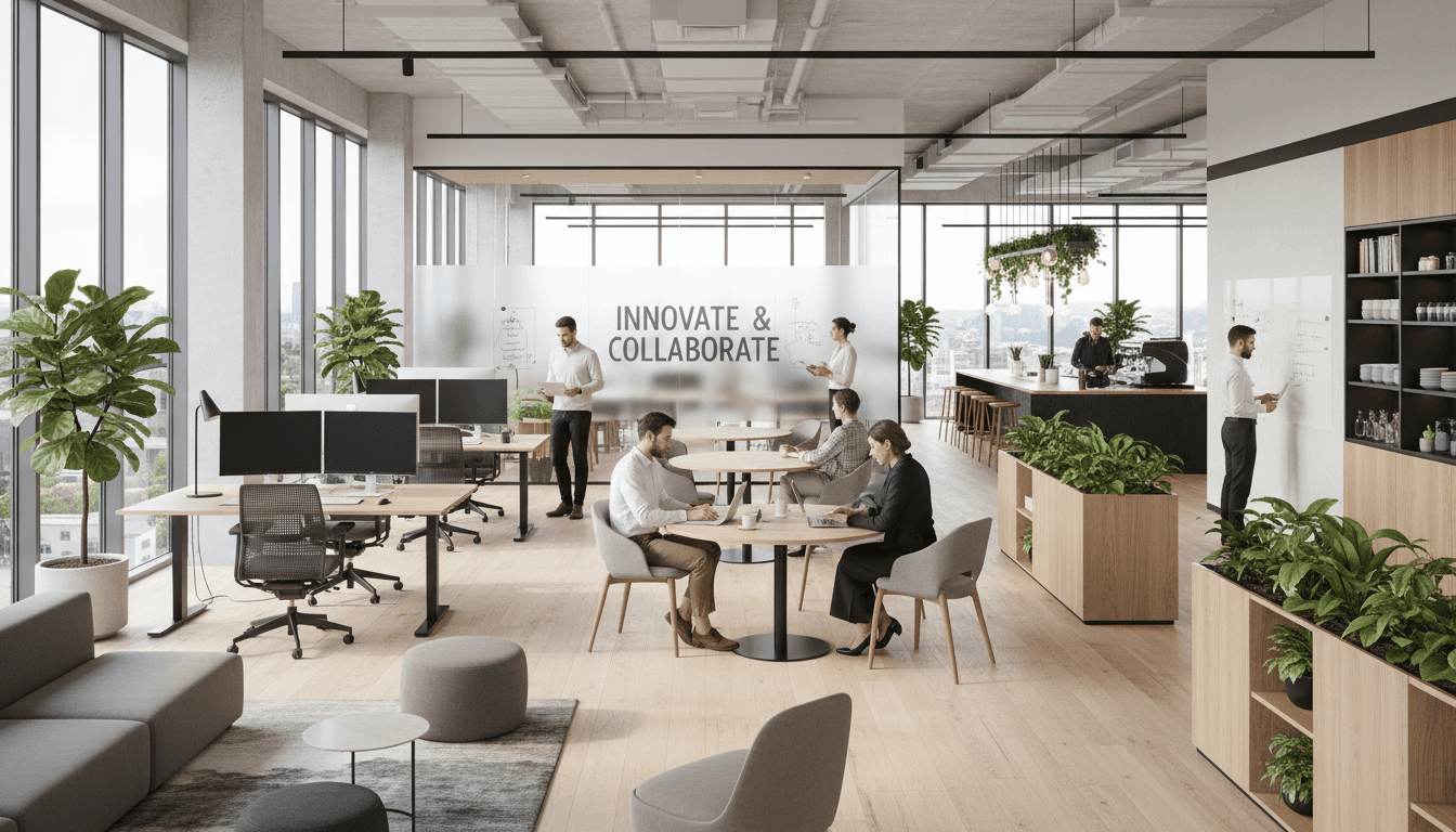 Open-plan office with new desks and chairs