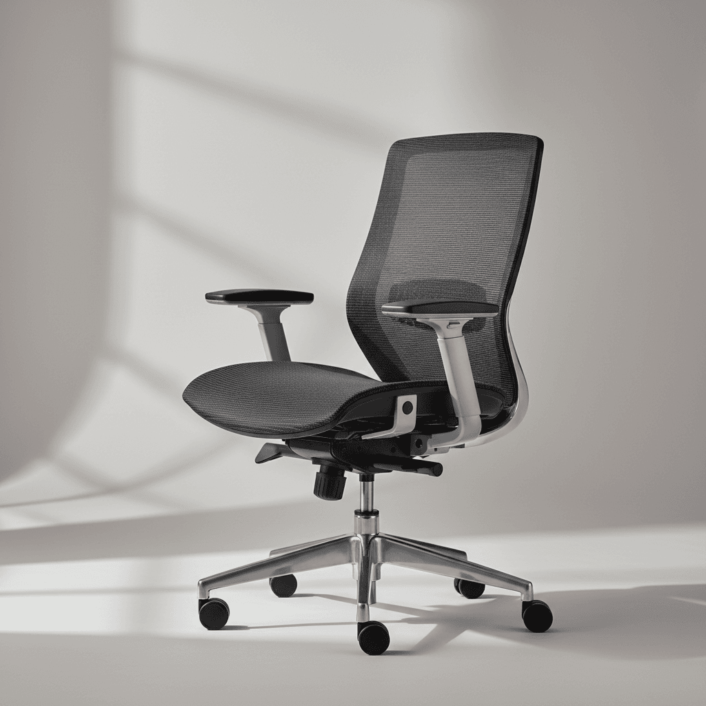 Close-up of office chair armrest showing material quality and mechanism