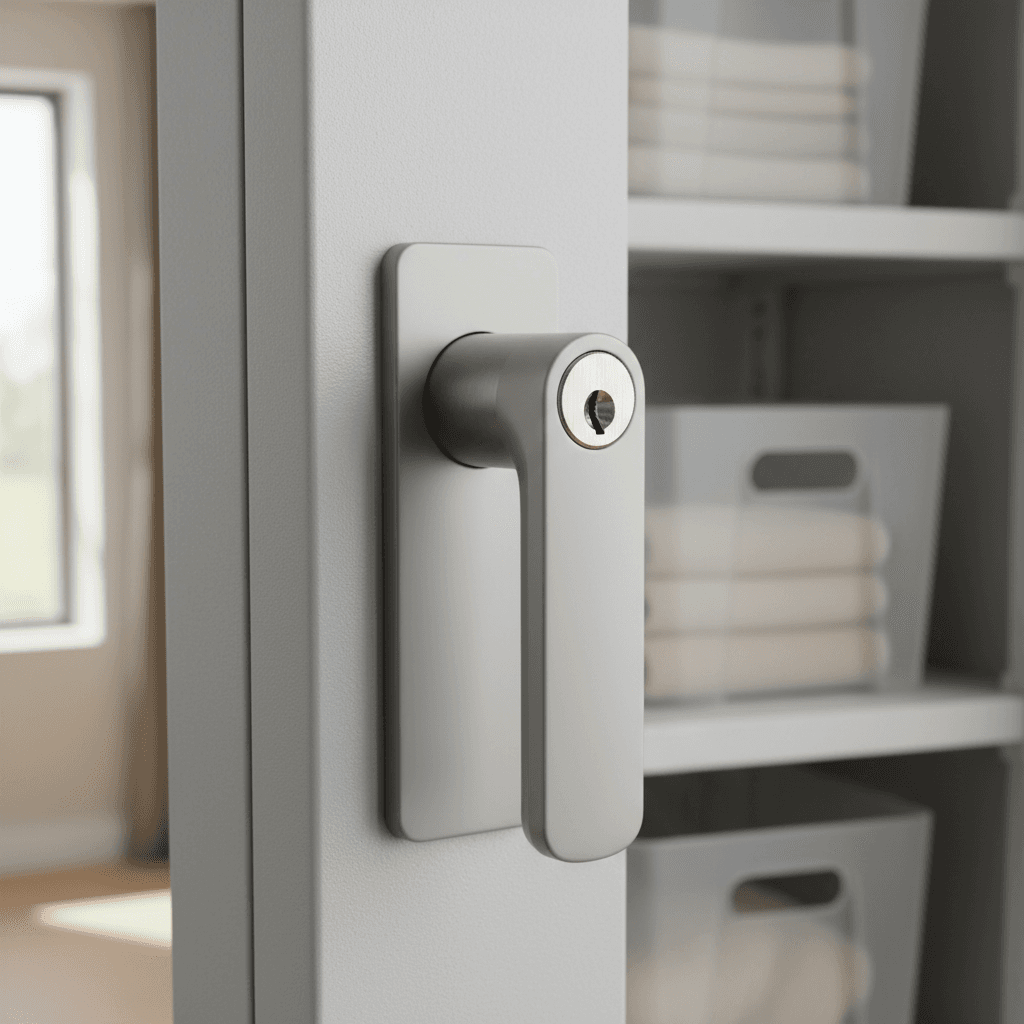 Storage cabinetry and lockers in a corporate corridor